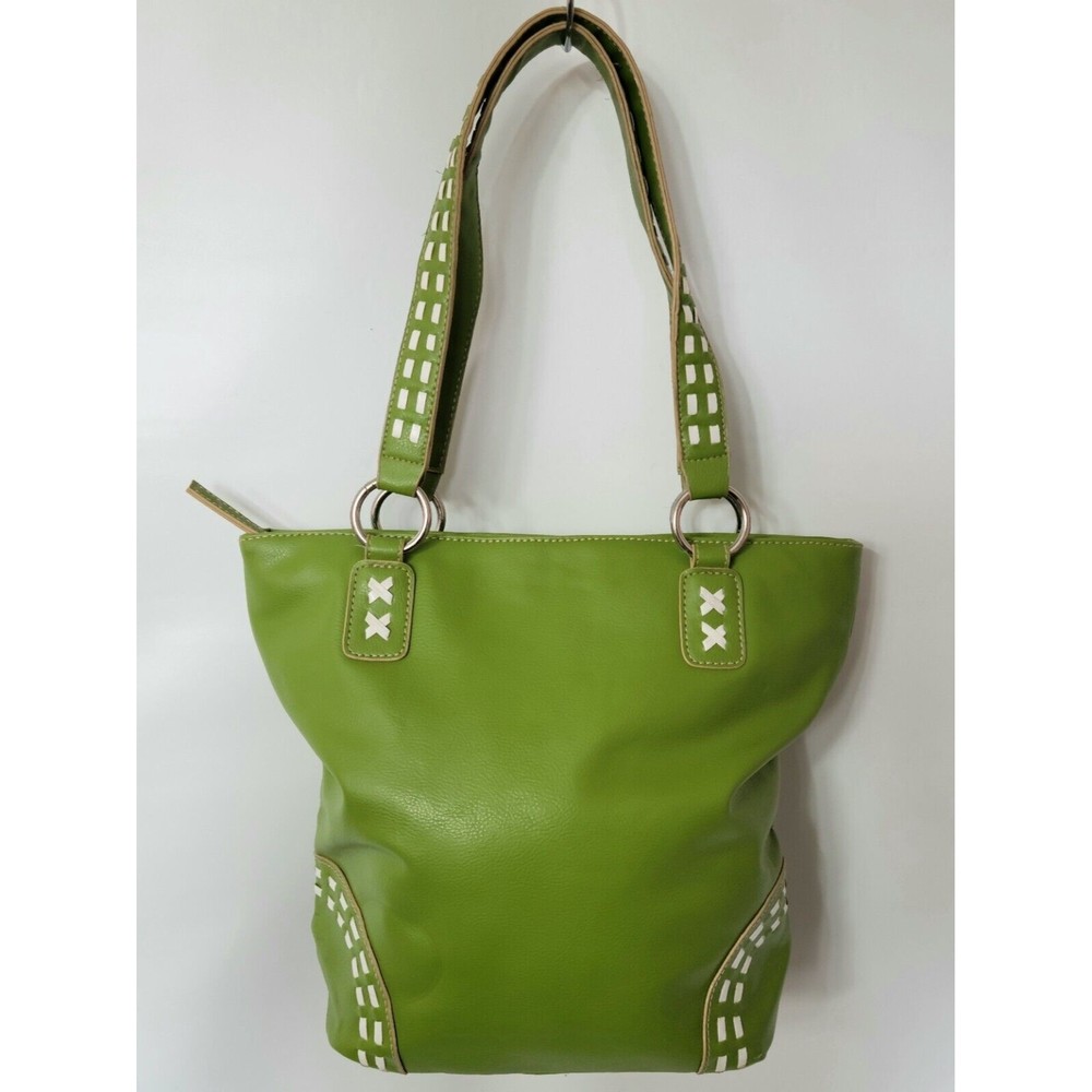 Green And White Jaclyn Smith Purse Faux Leather Tote
